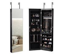CostwayArmoire à Bijoux avec Miroir et Lumière LED Multiples Rangements, avec crochets pour porte, 120 x 36 x 10 cm, Noir