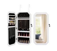 CostwayArmoire à Bijoux Murale avec Miroir Rangement Bijoux avec Porte Magnétique Verrouillable pour Boucles d'Oreilles Colliers Bagues Blanc