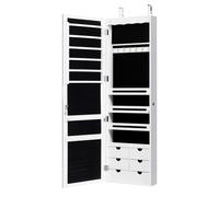 CostwayArmoire à Bijoux Murale LED avec Miroir 6 Tiroirs Hauteur du Crochet Ajustable 120x36,5x11,5CM