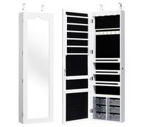 CostwayArmoire à Bijoux Murale LED avec Miroir 6 Tiroirs Hauteur du Crochet Ajustable 120x36,5x11,5CM Blanc