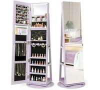 CostwayArmoire à Bijoux Pivotante à 360°avec Lumières LED 3 Couleurs Miroir Pleine Longueur et Étagère 3 Niveaux en Arrière Violet