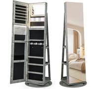 CostwayArmoire à Bijoux Pivotante à 360°avec Lumières LED 3 Couleurs Miroir Pleine Longueur & Étagère 3 Niveaux en Arrière Vert
