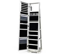 CostwayArmoire à Bijoux Pivotante à 360 Degrés avec Grand Miroir Psyché et Etagère de Rangement à L?Arrière Blanc