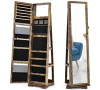 CostwayArmoire à Bijoux Pivotante à 360 Degrés avec Grand Miroir Psyché et Etagère de Rangement à L?Arrière Café