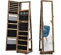 CostwayArmoire à Bijoux Pivotante à 360 Degrés avec Grand Miroir Psyché et Etagère de Rangement à L Arrière Café