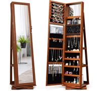 CostwayArmoire à Bijoux Pivotante à 360 Degrés avec Grand Miroir Psyché et Etagère de Rangement à L Arrière Marron