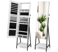 CostwayArmoire à Bijoux sur Pied avec Miroir Pleine Longueur HD Lumières LED 3 Couleurs et Miroir Intérieur Verrouillable Blanc