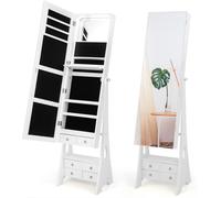 CostwayArmoire à Bijoux sur Pied avec Miroir Pleine Longueur Lumières LED Intégrées 6 Tiroirs et 3 Angles d'Inclinaison Réglables