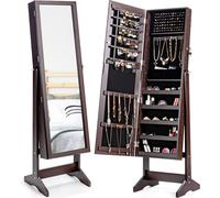 CostwayArmoire à Bijoux sur Pied avec Miroir Psyché Inclinable à 4 Angles Rangement et Présentoir pour Bijoux Marron