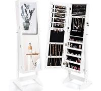 CostwayArmoire à Bijoux sur Pied avec Miroir Psyché Inclinable à 4 Angles Rangement et Présentoir pour Bijoux Blanc