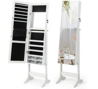 CostwayArmoire à Bijoux sur Pieds Miroir Pleine Longueur Armoire à Bijoux Verrouillable avec Grand Espace de Rangement 41 x 36 x 158 cm Blanc