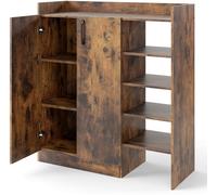 CostwayArmoire à Chaussures Meuble de Rangement Multifonction à 2 Portes avec Étagères Réglables en 3 Positions 5 Compartiments Ouverts Café