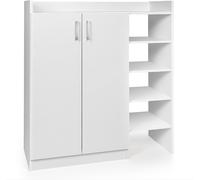 CostwayArmoire à Chaussures Meuble de Rangement Multifonction à 2 Portes avec Étagères Réglables en 3 Positions 5 Compartiments Ouverts Blanc
