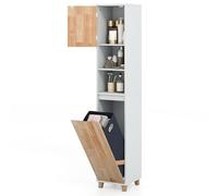 CostwayArmoire à Linge Inclinable Unité de Rangement Haute avec Portes en Bois 3 Étagères et Panier à Linge Amovible 32 x 31 x 170,5 CM Blanc