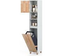 CostwayArmoire à Linge Inclinable Unité de Rangement Haute avec Portes en Bois 3 Étagères et Panier à Linge Amovible 32 x 31 x 170,5 CM Blanc