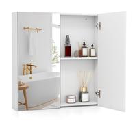 CostwayArmoire à Pharmacie avec Miroir 62 x 65 cm Armoire Murale de Salle de Bain avec Doubles Portes en Miroir Etagère Réglable Blanc