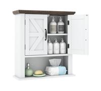 CostwayArmoire à Pharmacie avec Portes Armoire Murale de Salle de Bain Style Ferme avec Étagère Réglable et Compartiment de Rangement Ouvert Blanc