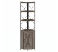 CostwayArmoire d'Angle avec Rangement à 5 Étagères Étagère d'Angle Haute de 180 CM avec Garde-Corps Anti-Chute Bibliothèque Autoportante Gris