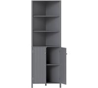 CostwayArmoire d'Angle Haute Armoire de Rangement Moderne d'Angle avec 5 Étagères et 2 Portes Cannelées Gain de Place avec Étagère Réglable Gris