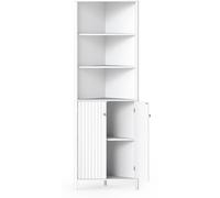 CostwayArmoire d'Angle Haute Armoire de Rangement Moderne d'Angle avec 5 Étagères et 2 Portes Cannelées Gain de Place avec Étagère Réglable Blanc