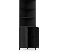 CostwayArmoire d'Angle Haute Armoire de Rangement Moderne d'Angle avec 5 Étagères et 2 Portes Cannelées Gain de Place avec Étagère Réglable Noir