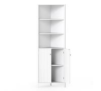 CostwayArmoire d'Angle Haute Armoire de Rangement Moderne d'Angle avec 5 Étagères et 2 Portes Cannelées Gain de Place avec Étagère Réglable Blanc