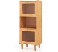 CostwayArmoire de Cuisine à 3 Compartiments Ouverts et Fermés 2 Portes en Acrylique Bibliothèque Autoportante Naturel