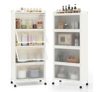 CostwayArmoire de Cuisine à 5 Niveaux avec Portes PC Rabattables Étagère Haute avec Protection Anti-basculement 60 x 32 x 154 cm