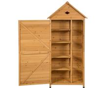 CostwayArmoire de Jardin Bois Abris de Jardin Bois de Sapin 2 Portes Verrouillables 4 Etagères Toit Pente Galvanisé Trou de Ventilation Jaune
