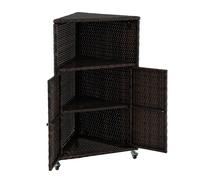 CostwayArmoire de Jardin d'Angle en Rotin Résine Desserte à Roulettes avec Étagères Coffre Exterieur Rangement Roulant 66 x 47 x 111 cm Marron