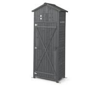 CostwayArmoire de Jardin en Bois Imperméable avec Toit Abri de Jardin avec Table Pliable Étagères et 8 Crochets 75x50x180,5CM Gris