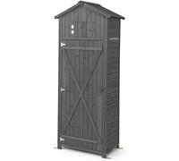 CostwayArmoire de Jardin en Bois Imperméable avec Toit Abri de Jardin avec Table Pliable Étagères et 8 Crochets 75x50x180,5CM Gris