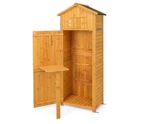 CostwayArmoire de Jardin en Bois Imperméable avec Toit Abri de Jardin avec Table Pliable Étagères et 8 Crochets 75x50x180,5CM