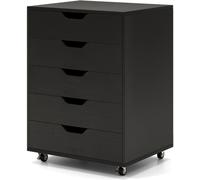 CostwayArmoire de Rangement à 5 Tiroirs à Roulettes Verrouillables Classeur Roulant sous le Bureau Support d'Imprimante en Bois Noir