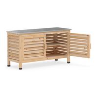 CostwayArmoire de Rangement à Portes Persiennes Coffre de Jardin 2 Portes avec Plan de Travail en Acier Inoxydable Cadre en Bois de Sapin Naturel
