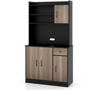 CostwayArmoire de Rangement Buffet avec Clapier Plan de Travail pour Micro-ondes Tiroir 4 Etagères Réglables Trous Noir