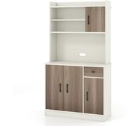 CostwayArmoire de Rangement Buffet avec Clapier Plan de Travail pour Micro-ondes Tiroir 4 Etagères Réglables Trous Blanc