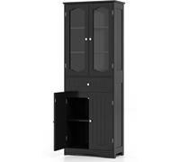 CostwayArmoire de Rangement de 160 cm de Haut 2 Portes en Verre Transparent 2 Etagères Réglables 1 Tiroir Autoportante Noir