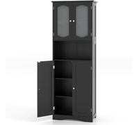 CostwayArmoire de Rangement de 164 cm de Haut Armoire Haute Autoportante Portes en Verre Givré Etagères pour Salle de Bain Cuisine Salon Noir