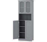 CostwayArmoire de Rangement de 164 cm de Haut Armoire Haute Autoportante Portes en Verre Givré Etagères pour Salle de Bain Cuisine Salon Gris