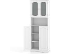 CostwayArmoire de Rangement de 164 cm de Haut Armoire Haute Autoportante Portes en Verre Givré Etagères pour Salle de Bain Cuisine Salon Blanc