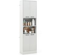 CostwayArmoire de Rangement de 190 cm de Haut avec Portes et Etagères Charnières de Sécurité Kits Anti-basculement Chêne Blanc