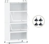 CostwayArmoire de Rangement de Cuisine à 5 Niveaux Garde-manger Métallique avec 4 Portes Relevables Chariot à Roulette pour Micro-ondes Blanc