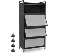 CostwayArmoire de Rangement de Cuisine à 5 Niveaux Garde-manger Métallique avec 4 Portes Relevables Chariot à Roulette pour Micro-ondes Noir