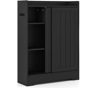 CostwayArmoire de Rangement de Salle de Bain Meuble de Sol Mince avec Porte-Papier Toilette Compartiment pour Brosse et Étagères Réglables Noir