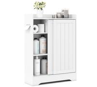 CostwayArmoire de Rangement de Salle de Bain Meuble de Sol Mince avec Porte-Papier Toilette Compartiment pour Brosse et Étagères Réglables Blanc