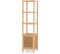CostwayArmoire de Rangement en Bambou Meuble de Salle de Bain de 140 cm de Haut Etagères Ouvertes à 5 Niveaux Porte à Persienne pour Cusine Naturel