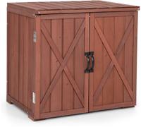CostwayArmoire de Rangement en Bois de Sapin avec 2 Portes Magnétiques et Poignées de Porte pour Jardin Patio Arrière-cour Marron