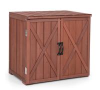 CostwayArmoire de Rangement en Bois de Sapin avec 2 Portes Magnétiques et Poignées de Porte pour Jardin Patio Arrière-cour Marron