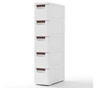 CostwayArmoire de Rangement Étroite pour Petits Espaces Conteneur en Plastique Unité Organisatrice Roulante à 5 Tiroirs avec Roues Intégrées Blanc